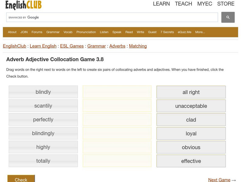 English Club: Esl Games: Adverb Adjective Collocation Game 3.8 Interactive English Club: Esl Games: Adverb Adjective Collocation Game 3.8 Interactive