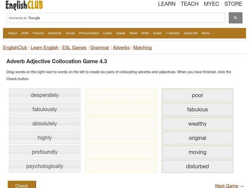 English Club: Esl Games: Adverb Adjective Collocation Game 4.3 Interactive English Club: Esl Games: Adverb Adjective Collocation Game 4.3 Interactive