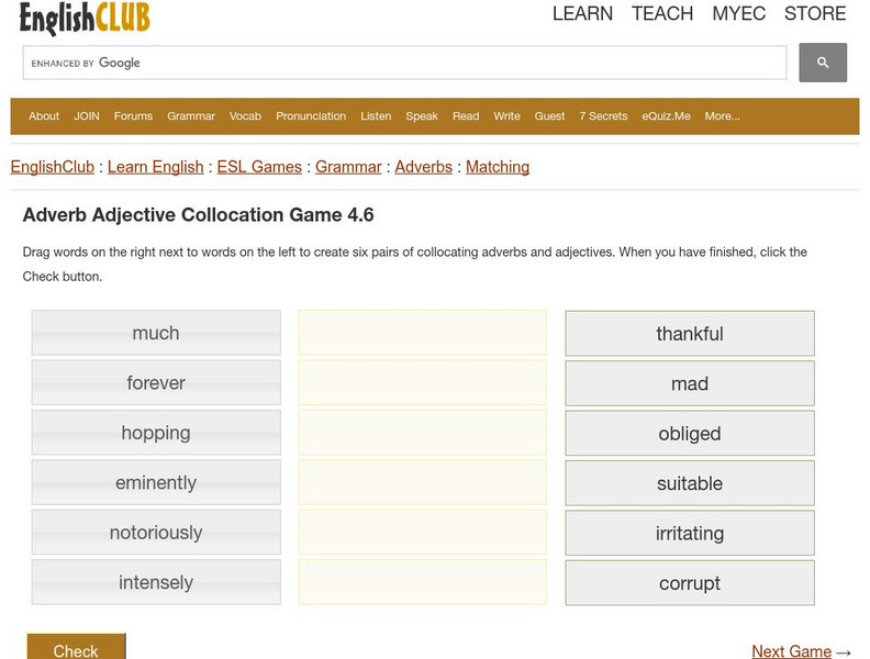 English Club: Esl Games: Adverb Adjective Collocation Game 4.6 Interactive English Club: Esl Games: Adverb Adjective Collocation Game 4.6 Interactive