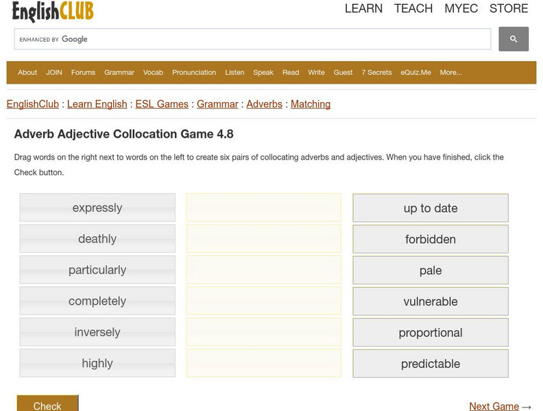 English Club: Esl Games: Adverb Adjective Collocation Game 4.8 Interactive English Club: Esl Games: Adverb Adjective Collocation Game 4.8 Interactive