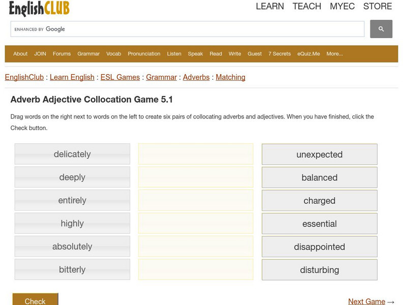 English Club: Esl Games: Adverb Adjective Collocation Game 5.1 Interactive English Club: Esl Games: Adverb Adjective Collocation Game 5.1 Interactive