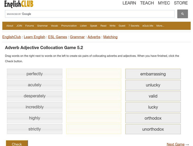 English Club: Esl Games: Adverb Adjective Collocation Game 5.2 Interactive English Club: Esl Games: Adverb Adjective Collocation Game 5.2 Interactive