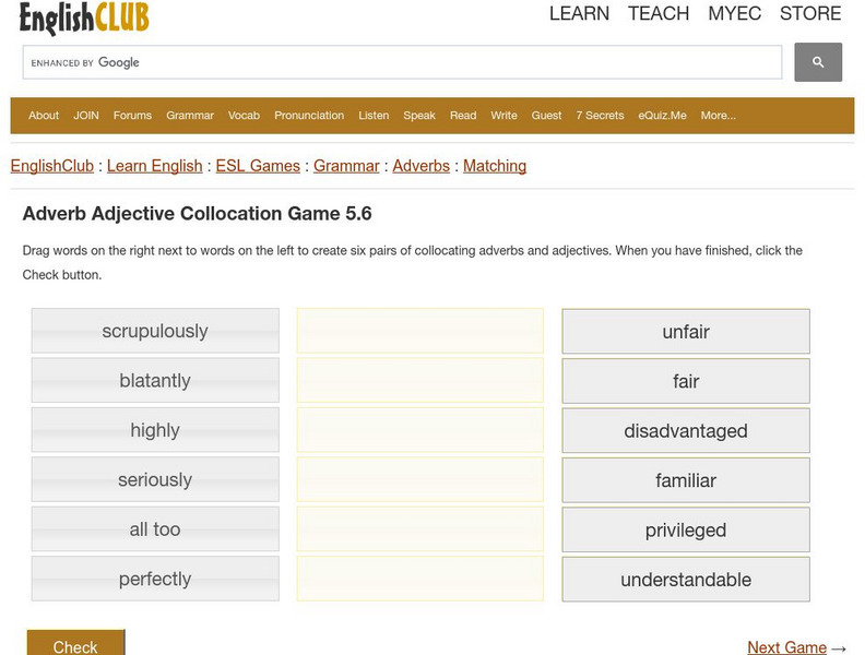 English Club: Esl Games: Adverb Adjective Collocation Game 5.6 Interactive English Club: Esl Games: Adverb Adjective Collocation Game 5.6 Interactive