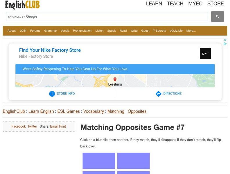 English Club: Esl Games: Vocabulary: Matching Games: Opposites 7 (Intermediate) Interactive English Club: Esl Games: Vocabulary: Matching Games: Opposites 7 (Intermediate) Interactive