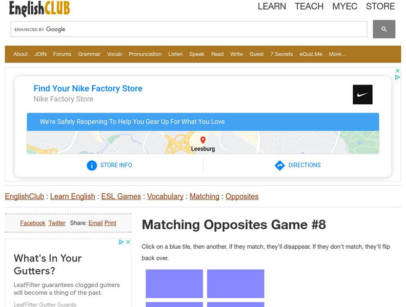 English Club: Esl Games: Vocabulary: Matching Games: Opposites 8 (Intermediate) Interactive English Club: Esl Games: Vocabulary: Matching Games: Opposites 8 (Intermediate) Interactive