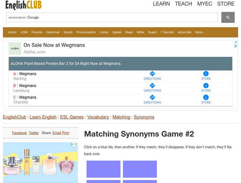 English Club: Esl Games: Matching Games: Synonyms 2 (Elementary) Interactive English Club: Esl Games: Matching Games: Synonyms 2 (Elementary) Interactive