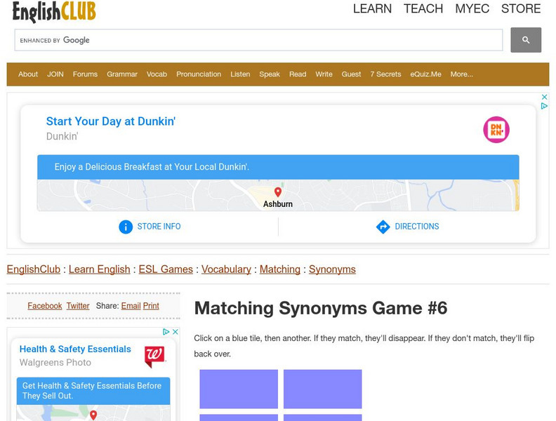 English Club: Esl Games: Matching Games: Synonyms 6 (Intermediate) Interactive English Club: Esl Games: Matching Games: Synonyms 6 (Intermediate) Interactive