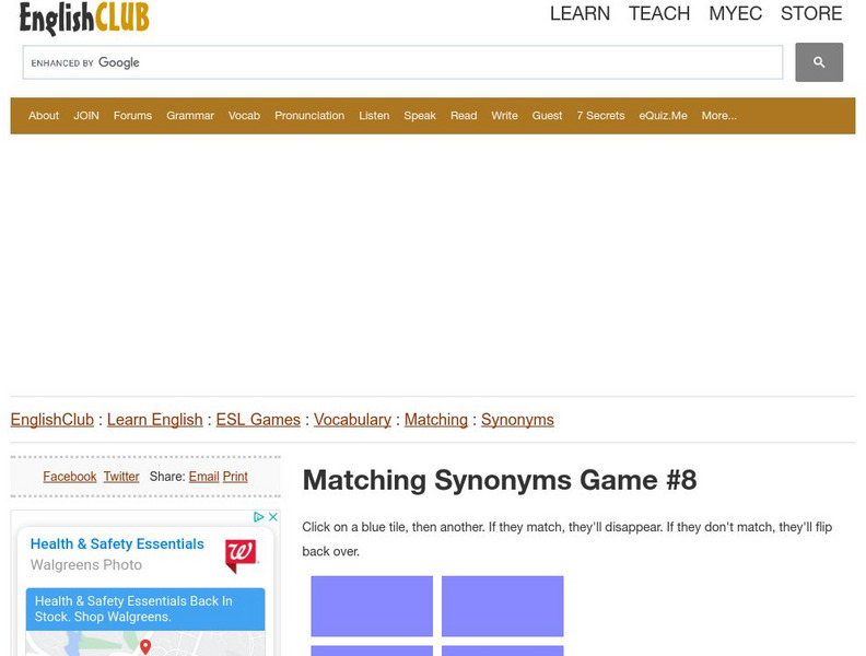 English Club: Esl Games: Matching Games: Synonyms 8 (Upper Intermediate) Interactive English Club: Esl Games: Matching Games: Synonyms 8 (Upper Intermediate) Interactive