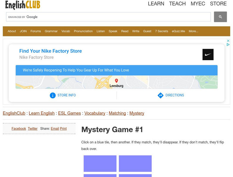 English Club: Esl Games: Vocabulary: Mystery Matches 1 (Elementary) Interactive English Club: Esl Games: Vocabulary: Mystery Matches 1 (Elementary) Interactive