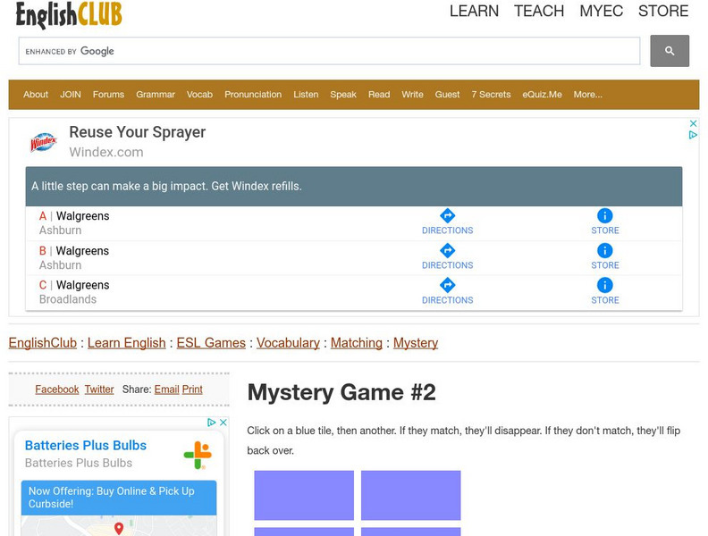 English Club: Esl Games: Vocabulary: Mystery Matches 2 (Elementary) Interactive English Club: Esl Games: Vocabulary: Mystery Matches 2 (Elementary) Interactive