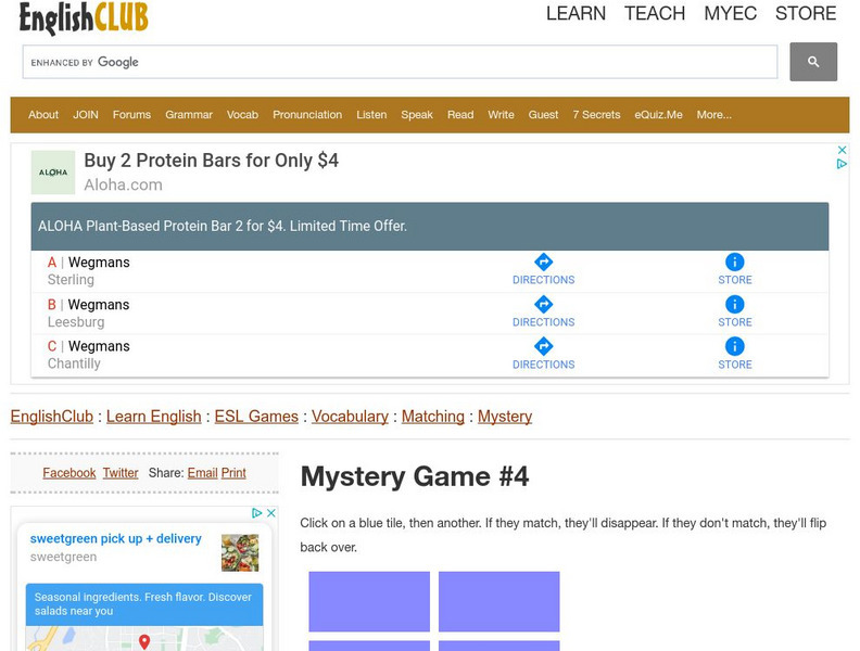 English Club: Esl Games: Vocabulary: Mystery Matches 4 (Lower Intermediate) Interactive English Club: Esl Games: Vocabulary: Mystery Matches 4 (Lower Intermediate) Interactive