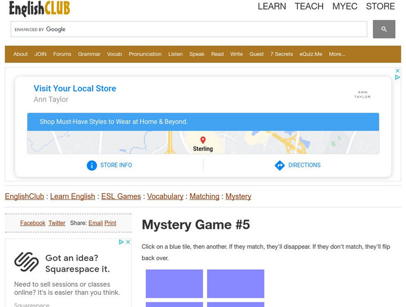 English Club: Esl Games: Vocabulary: Mystery Matches 5 (Intermediate) Interactive English Club: Esl Games: Vocabulary: Mystery Matches 5 (Intermediate) Interactive