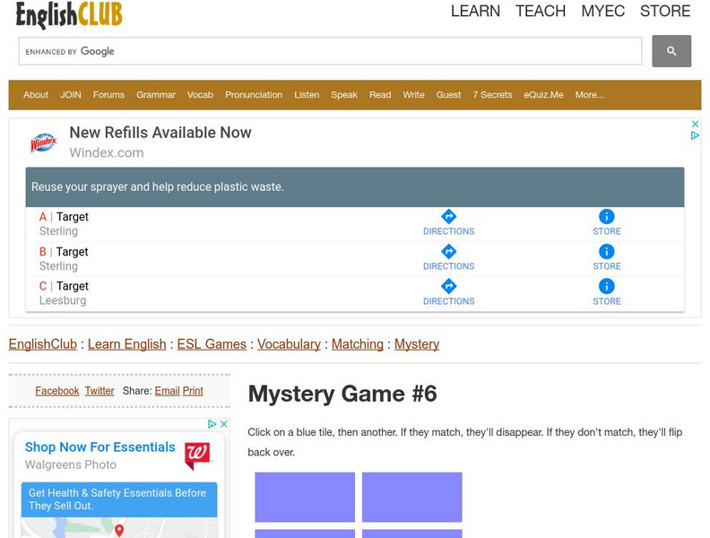 English Club: Esl Games: Vocabulary: Mystery Matches 6 (Intermediate) Interactive English Club: Esl Games: Vocabulary: Mystery Matches 6 (Intermediate) Interactive