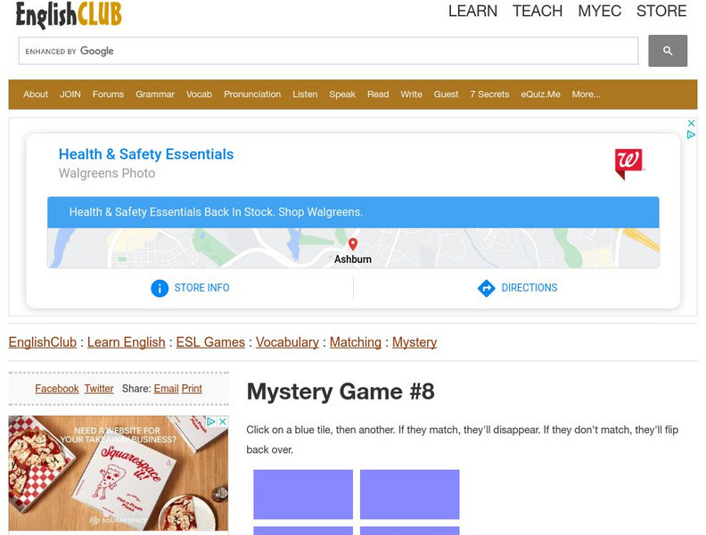English Club: Esl Games: Vocabulary: Mystery Matches 7 (Upper Intermediate) Interactive English Club: Esl Games: Vocabulary: Mystery Matches 7 (Upper Intermediate) Interactive