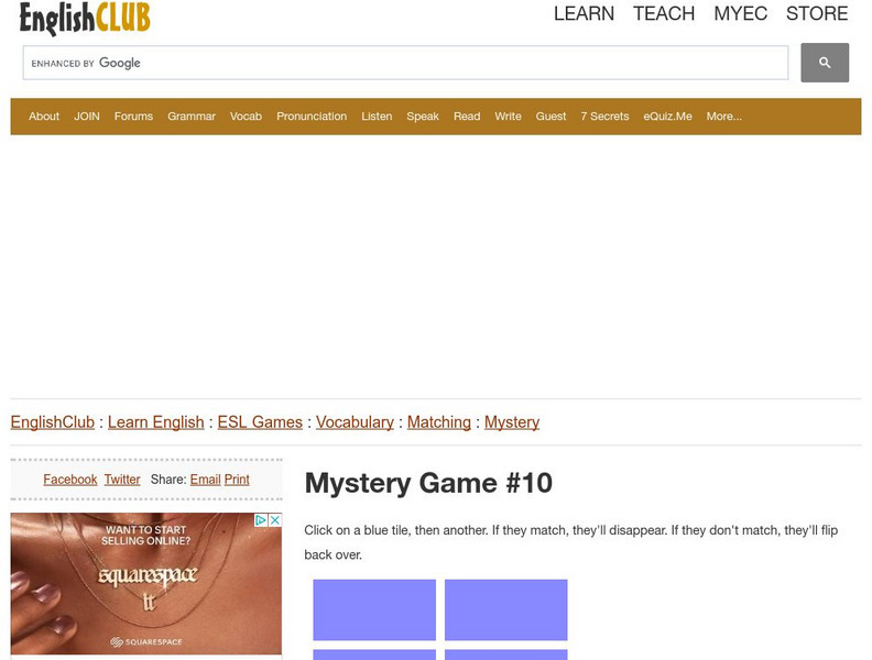 English Club: Esl Games: Vocabulary: Mystery Matches 10 (Advanced) Interactive English Club: Esl Games: Vocabulary: Mystery Matches 10 (Advanced) Interactive