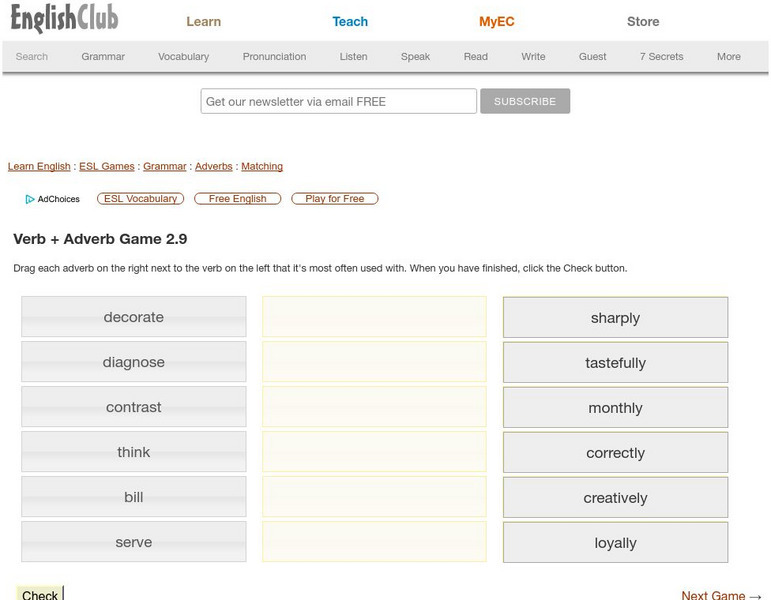 English Club: Verb + Adverb Game 2.9 Interactive English Club: Verb + Adverb Game 2.9 Interactive