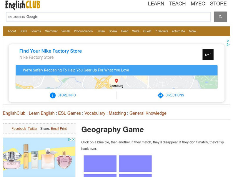 English Club: Esl Games: Matching Games: General Knowledge 3: Geography Interactive
