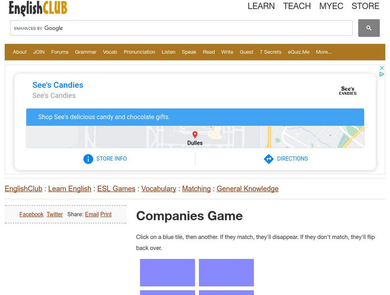 English Club: Esl Games: Matching Games: General Knowledge 6: Companies Interactive