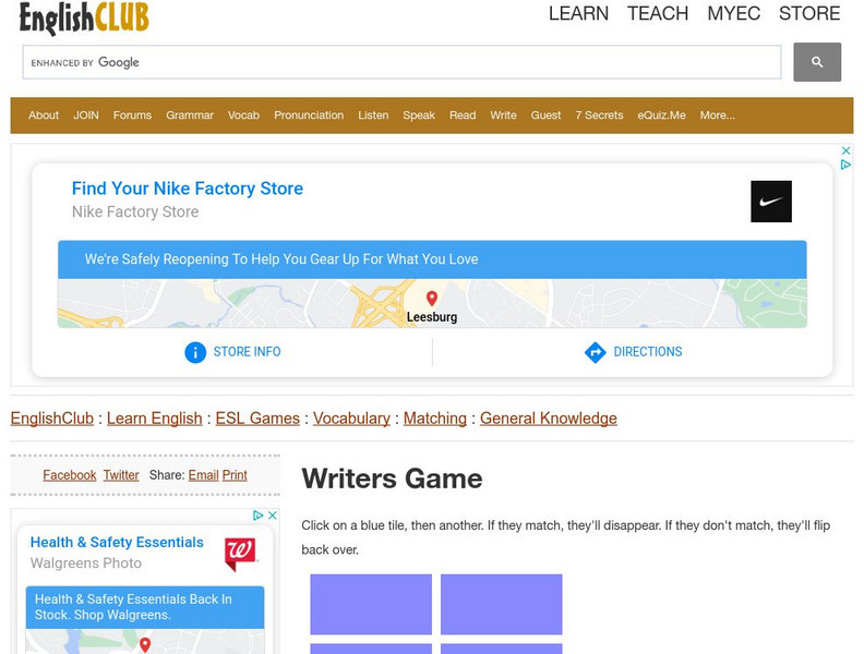 English Club: Esl Games: Matching Games: General Knowledge 9: Writers Interactive English Club: Esl Games: Matching Games: General Knowledge 9: Writers Interactive