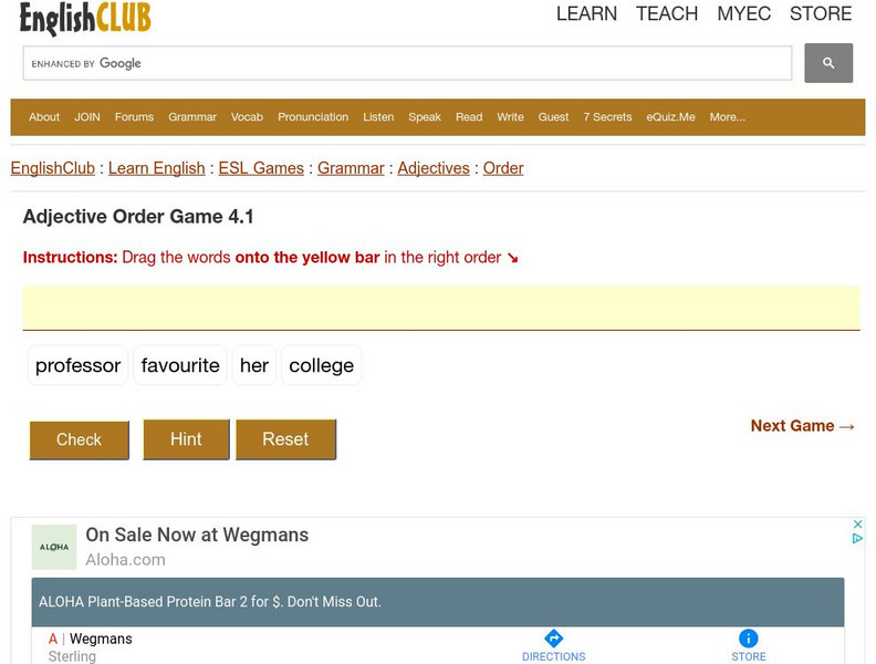 English Club: Esl Games: Grammar: Adjectives: Adjective Order Game 4 Interactive English Club: Esl Games: Grammar: Adjectives: Adjective Order Game 4 Interactive