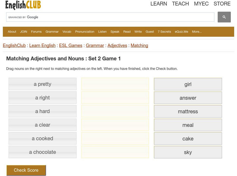 English Club: Esl Games: Grammar: Matching Adjectives and Nouns: Set 2 Interactive English Club: Esl Games: Grammar: Matching Adjectives and Nouns: Set 2 Interactive