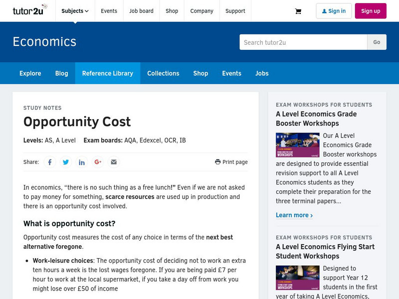 Tutor2u: Opportunity Cost Activity Tutor2u: Opportunity Cost Activity