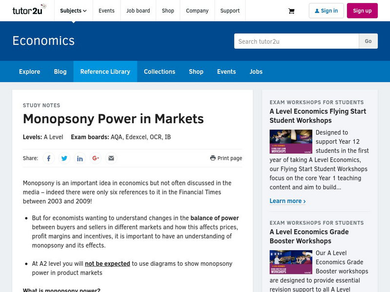 Tutor2u: Monopsony Power in Markets Activity Tutor2u: Monopsony Power in Markets Activity
