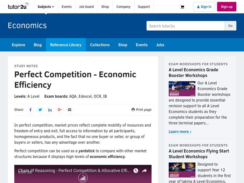Tutor2u: Perfect Competition Introduction Activity