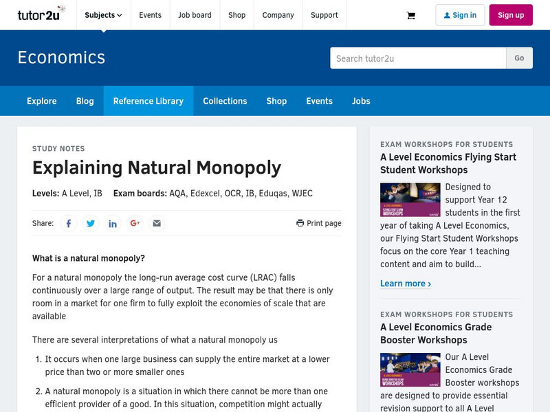 Tutor2u: Natural Monopoly Activity