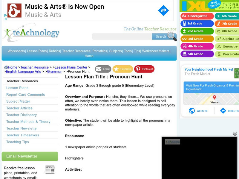 Teachnology: Lesson Plan: Pronoun Hunt Lesson Plan Teachnology: Lesson Plan: Pronoun Hunt Lesson Plan