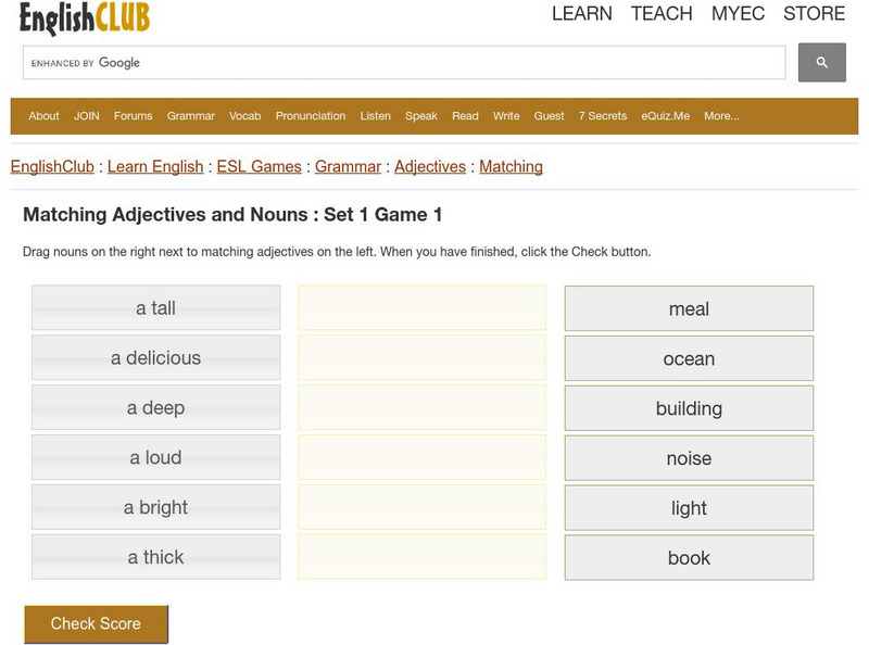 English Club: Esl Games: Grammar: Matching Adjectives and Nouns: Set 1 Interactive English Club: Esl Games: Grammar: Matching Adjectives and Nouns: Set 1 Interactive