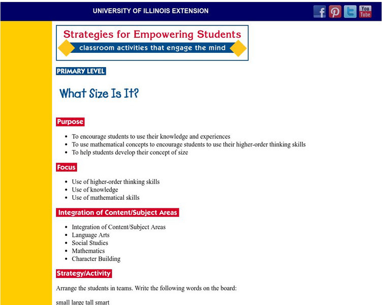 University of Illinois Extension: Character Education "What Size?" Lesson Plan University of Illinois Extension: Character Education "What Size?" Lesson Plan