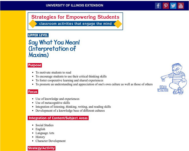 University of Illinois Extension: Character Ed "Interpreting Maxims" Activity University of Illinois Extension: Character Ed "Interpreting Maxims" Activity