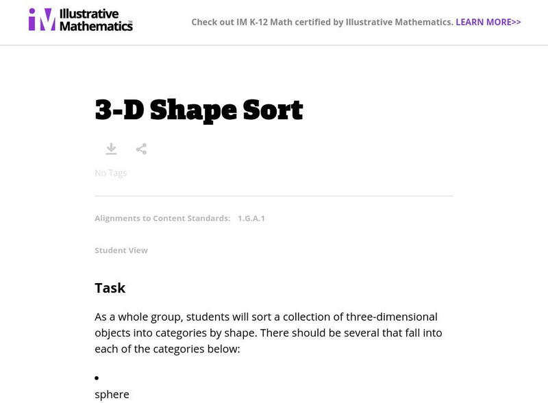 Illustrative Mathematics: 1.g 3 D Shape Sort Lesson Plan Illustrative Mathematics: 1.g 3 D Shape Sort Lesson Plan