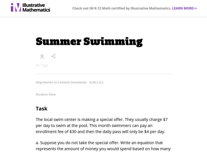 Illustrative Mathematics: 8.ee Summer Swimming Lesson Plan Illustrative Mathematics: 8.ee Summer Swimming Lesson Plan