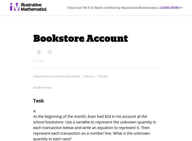 Illustrative Mathematics: 7.ns, 7.ee Bookstore Account Lesson Plan Illustrative Mathematics: 7.ns, 7.ee Bookstore Account Lesson Plan