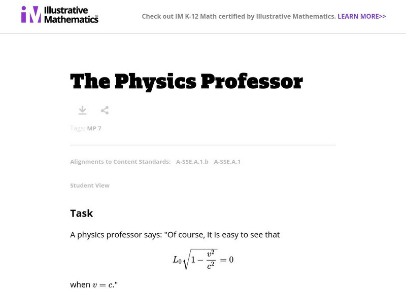 Illustrative Mathematics: A Sse the Physics Professor Lesson Plan Illustrative Mathematics: A Sse the Physics Professor Lesson Plan