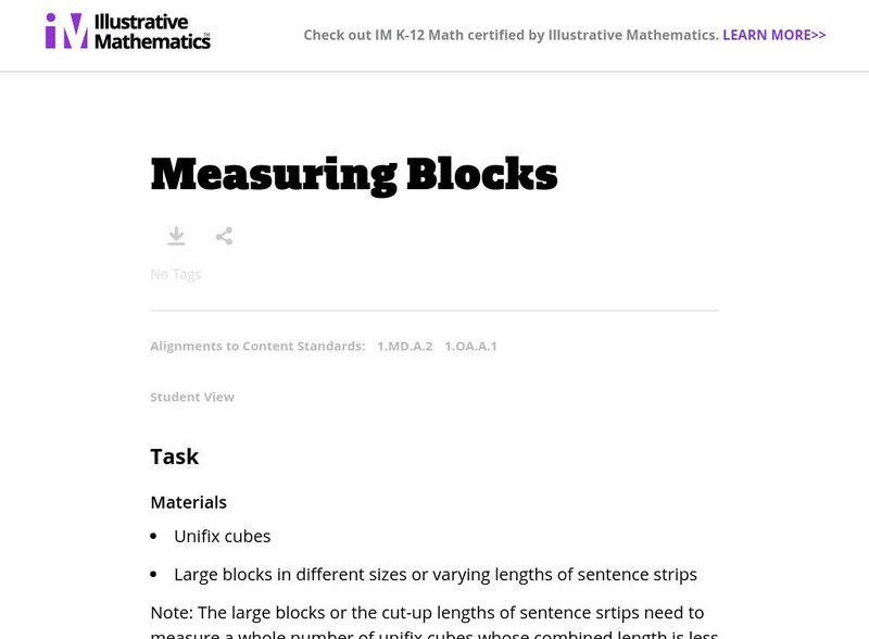 Illustrative Mathematics: 1.oa Measuring Blocks Lesson Plan Illustrative Mathematics: 1.oa Measuring Blocks Lesson Plan