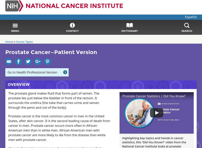 National Cancer Institute: Prostate Cancer Home Page Website