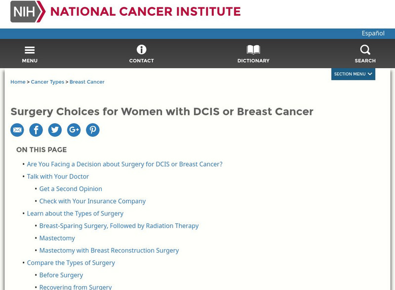 National Cancer Institute: Breast Cancer Surgery Choices Handout National Cancer Institute: Breast Cancer Surgery Choices Handout