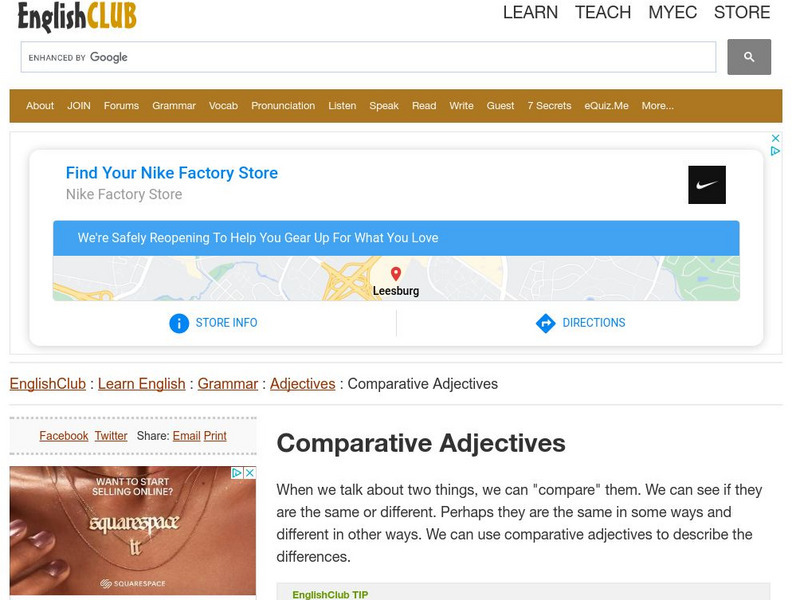 English Club: Learn English: Grammar: Adjectives: Comparative Adjectives Handout English Club: Learn English: Grammar: Adjectives: Comparative Adjectives Handout