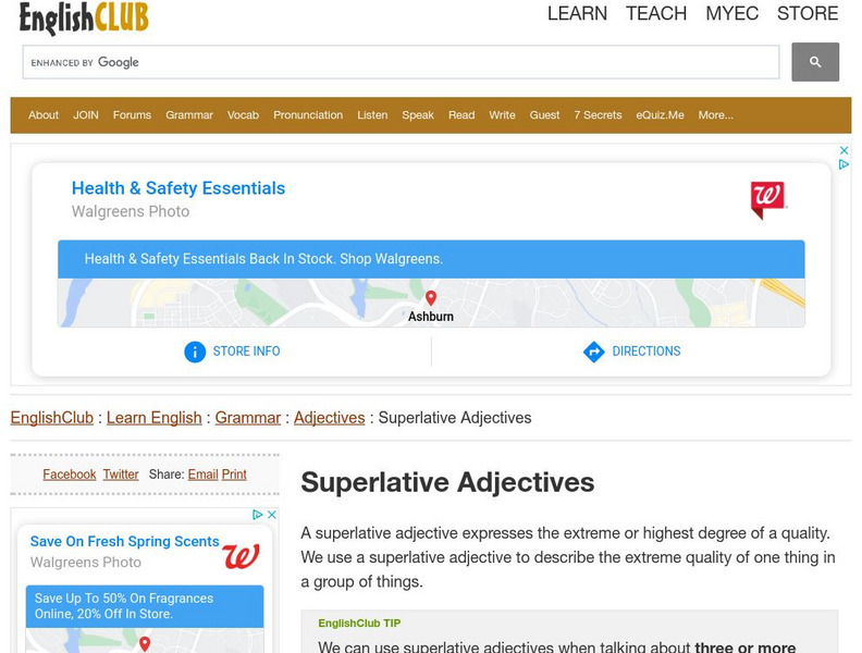 English Club: Learn English: Grammar: Adjectives: Superlative Adjectives Handout English Club: Learn English: Grammar: Adjectives: Superlative Adjectives Handout