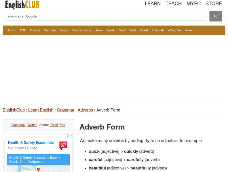English Club: Learn English: Grammar: Adverb Form Handout English Club: Learn English: Grammar: Adverb Form Handout