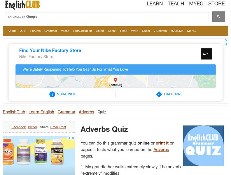 English Club: Learn English: Grammar: Adverbs: Adverbs Quiz Unknown Type English Club: Learn English: Grammar: Adverbs: Adverbs Quiz Unknown Type