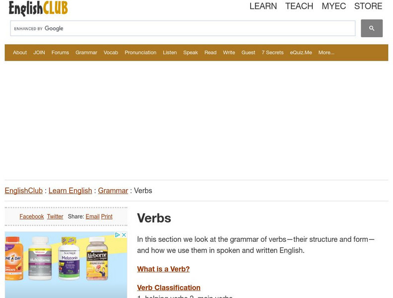 English Club: Learn English: Grammar: Verb Handout English Club: Learn English: Grammar: Verb Handout