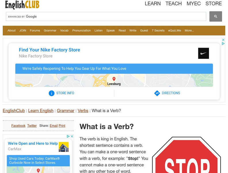 English Club: Learn English: Grammar: Verbs: What Is a Verb? Handout English Club: Learn English: Grammar: Verbs: What Is a Verb? Handout