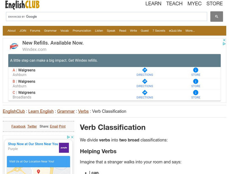 English Club: Learn English: Grammar: Verbs: Classification Handout English Club: Learn English: Grammar: Verbs: Classification Handout