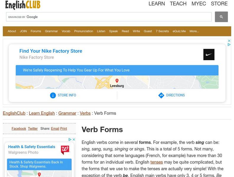 English Club: Learn English: Grammar: Verbs: Forms of Helping Verbs Handout English Club: Learn English: Grammar: Verbs: Forms of Helping Verbs Handout