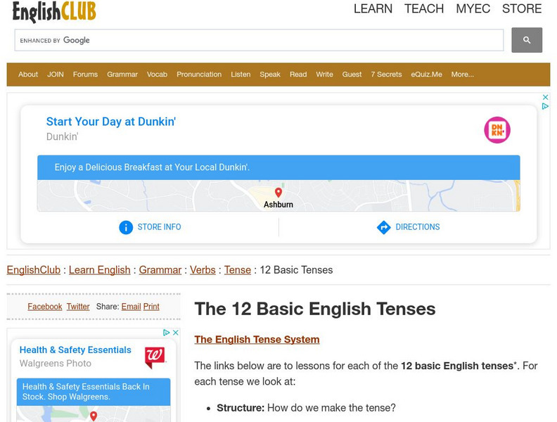 English Club: Learn English: Grammar: Verbs: The 12 Basic English Tenses Handout English Club: Learn English: Grammar: Verbs: The 12 Basic English Tenses Handout