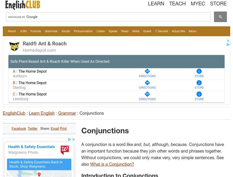 English Club: Learn English: Grammar: Conjunctions: Introduction to Conjunctions Handout